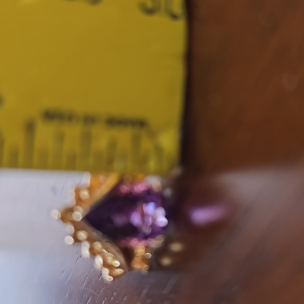 3xHOST PICK Very Vintage Elegant 10k Gold Amethyst Teardrop & Citrine Ring. Sz 8 - Picture 7 of 8
